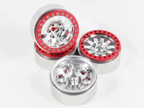 Red & Sliver 1.9" Alloy Wheel Rim Set for 1/10 RC Crawlers, SCX10 AX10 - 4PCS