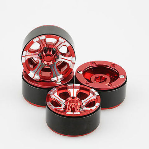 4PCS Silver&Red 6-Spoke 1.9" Alloy Wheel Rim Set for 1/10 RC Crawler SCX10 CC01