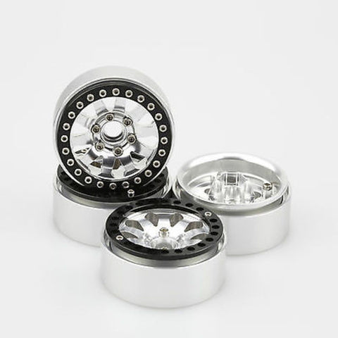 4PCS Black&Silver Rivets 1.9" Alloy Wheel Rim Set for 1/10 RC Crawler SCX10 CC01