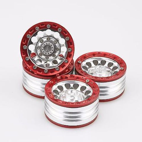 4PC Red & Rivets 1.9" Alloy Wheel Rim Set for 1/10 RC Crawler SCX10 CC01 RC4WD