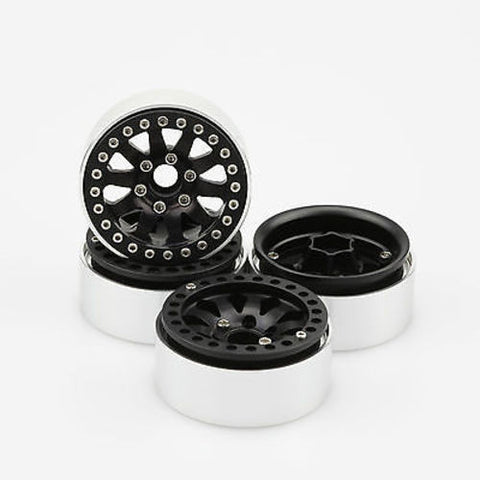 4PCS Black & Rivets 1.9" Alloy Wheel Rim Set for 1/10 RC Crawler SCX10 CC01