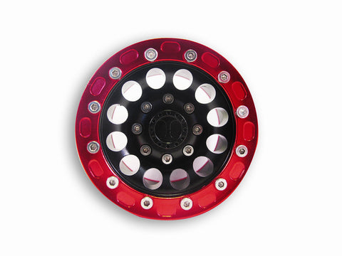 One Red & Black 1.9" Alloy Beadlock Wheel Rim Set for 1/10 RC Crawlers, SCX10