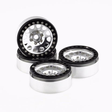 4PCs Silver&Black Rivets 2.2" Alloy Beadlock Wheel Rim Set for 1/10 RC Crawlers
