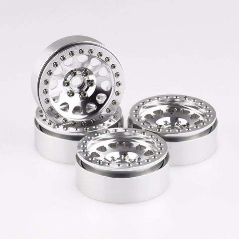 4PCs Silver Rivets 2.2" Alloy Beadlock Wheel Rim Set THK 1“ for 1/10 RC Crawler